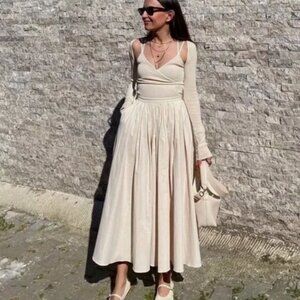 NWT ZARA RUFFLY WAIST SKIRT WHIT POCKETS
